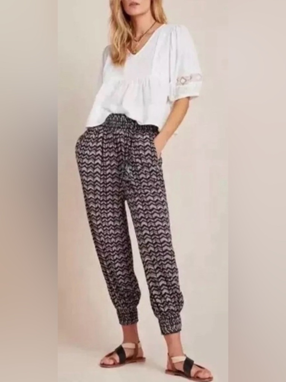 Anthropologie Black & White Chevron Track Joggers